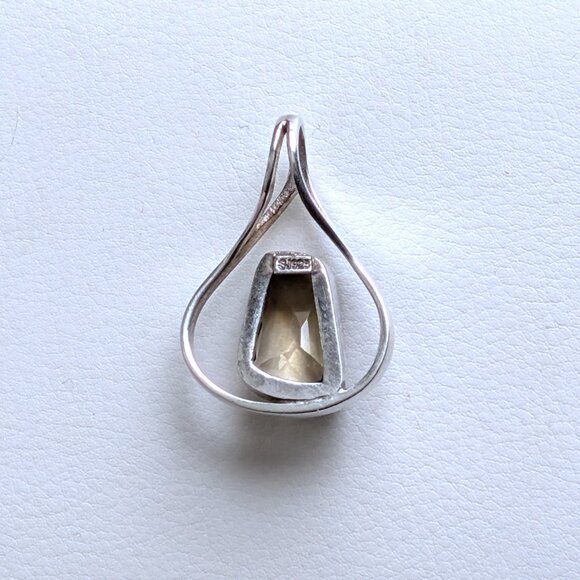 Vintage Sterling Silver 925 Faceted Smokey Topaz Smokey Quartz Pendant Charm - Picture 8 of 8